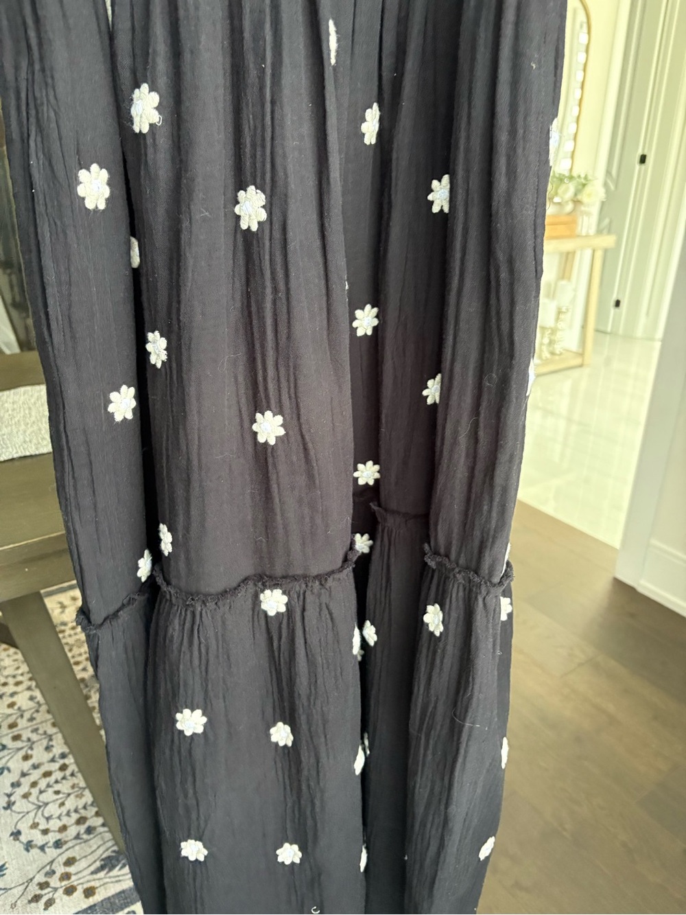 RD Style Black Midi/Maxi Dress with White Daisy Embroidered Appliqué 100% Cotton - Picture 11 of 13